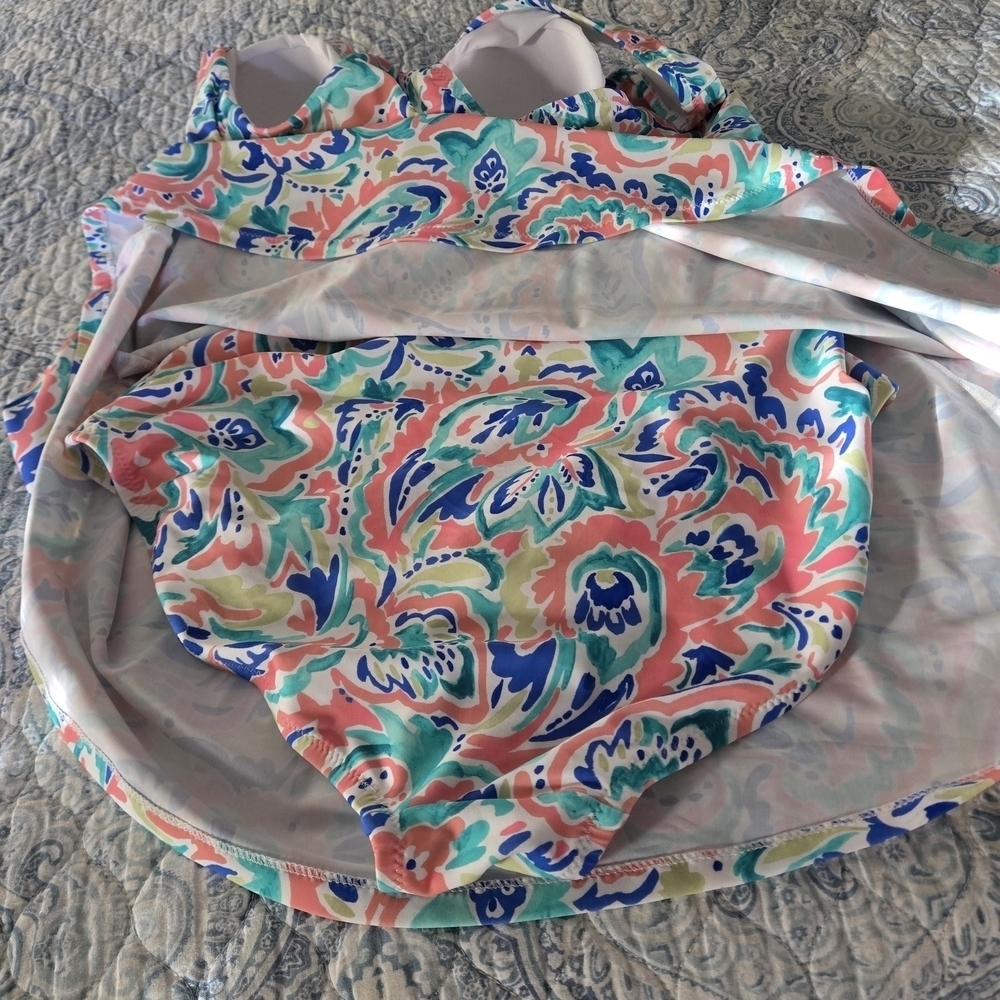 Raisins Curve Lucia V-neck Tummy Control Colorful Paisley Print Swim Dress 16W - Picture 7 of 16